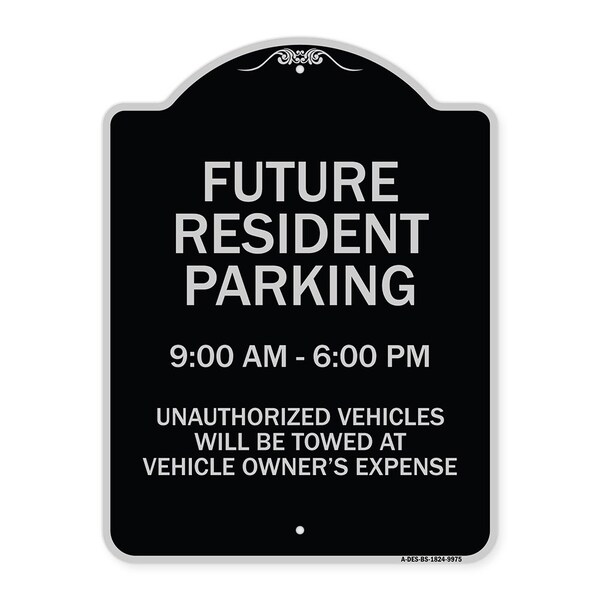 Designer Series-Future Resident Parking 9:00-6:00 Black & Silver Alum, 24" x 18", BS-1824-9975